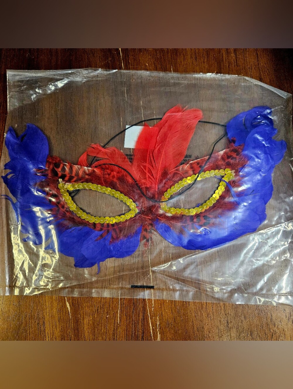 Lot of 5 Feather Masquerade Masks Mardi Gras Costume Sequins Red Blue Eye Mask